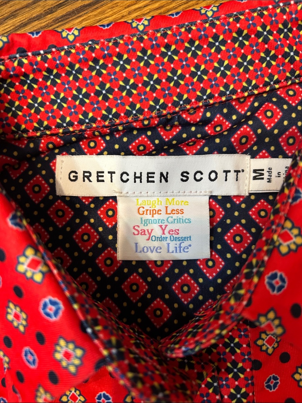 Gretchen Scott Designs Red Printed Midi Shirt Dress - Picture 2 of 13